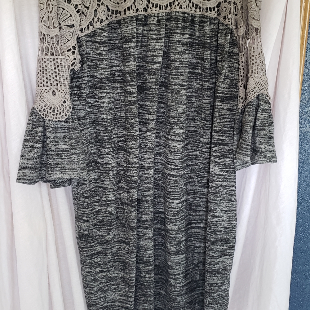 JohnPaulRichard Gray and Beige Lace Midi Dress